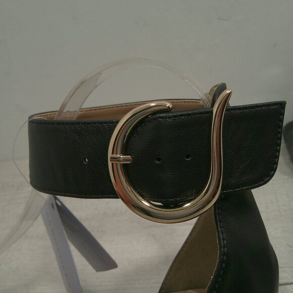 Aerosoles Eliza Black Leather Sandals with Gold Buckle block heel Size 10 W Wide - Picture 14 of 16